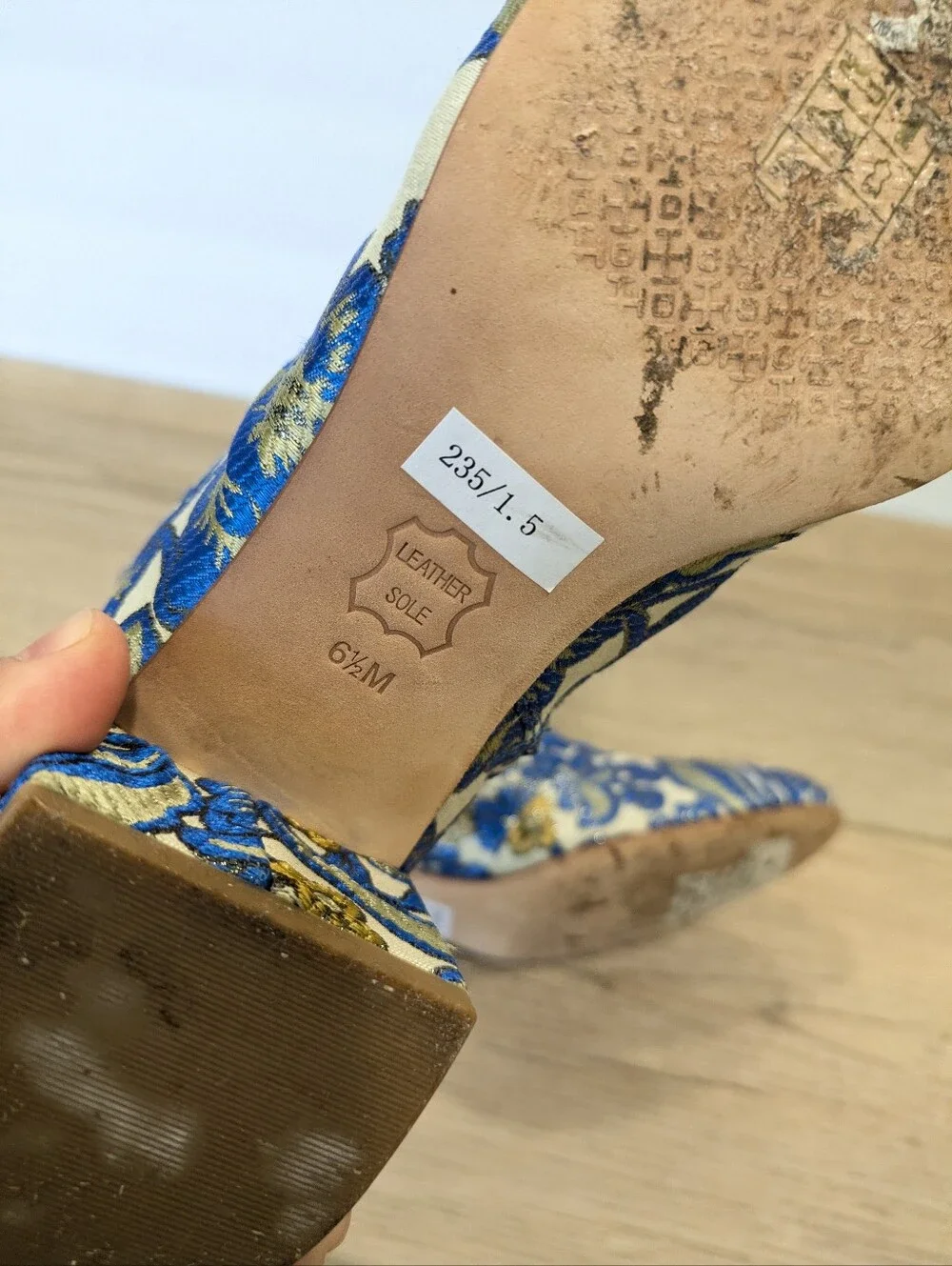 Tory Burch Shelby Brocade Ankle Boots 6.5 Blue Gold Floral Embroidered Victorian